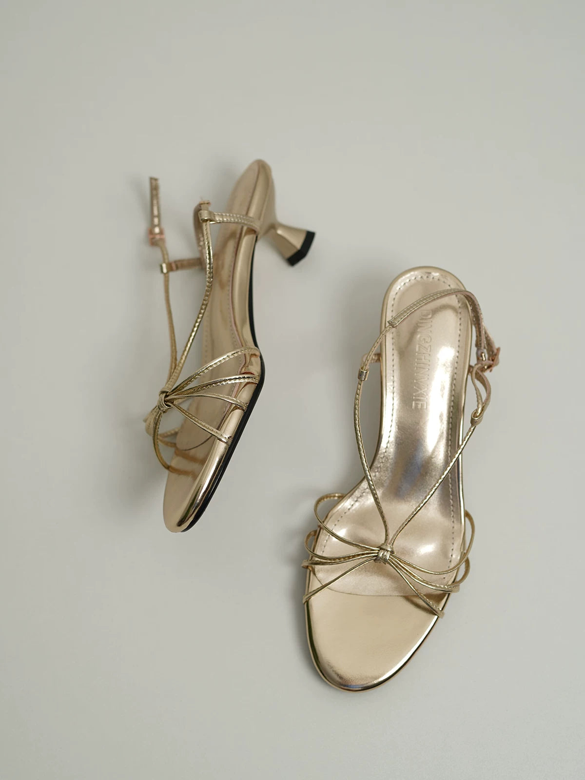 French Kitty-Chic Toe-Loop Sandals, Genuine Leather, Block Heel