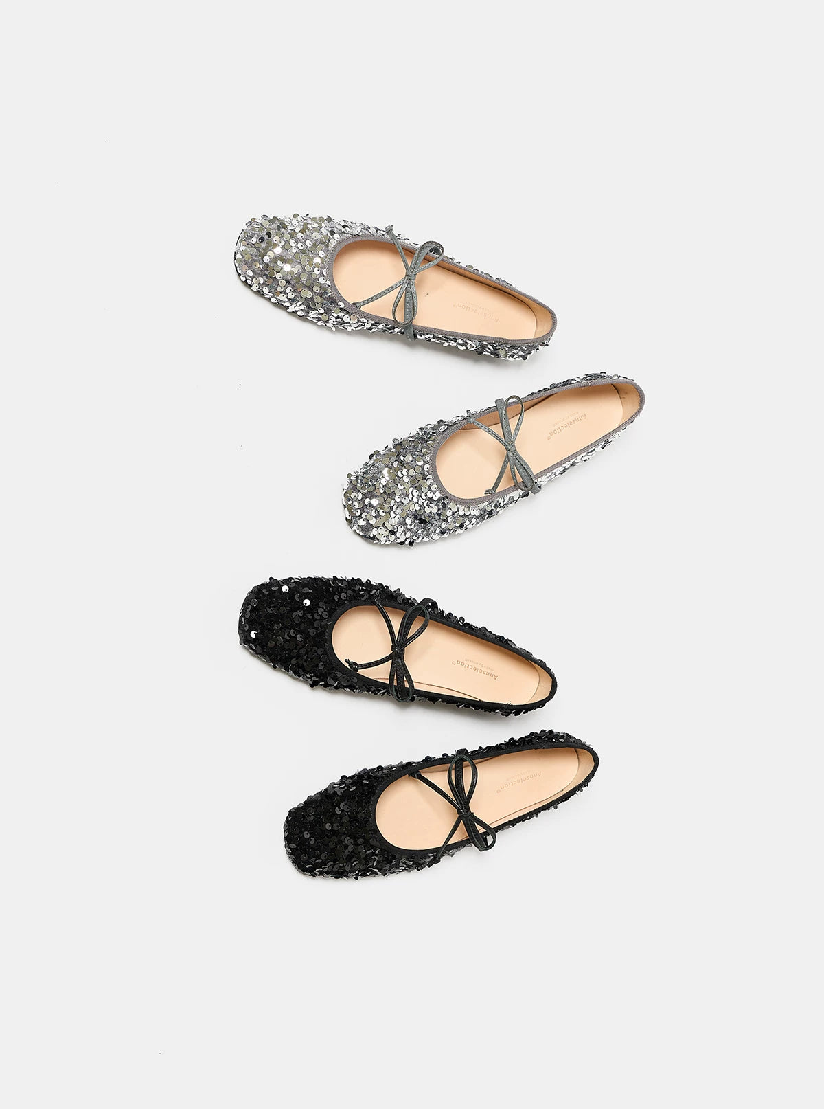 Silver Sequin Ballet Flats, Mary Jane Bow Strap Low Heel