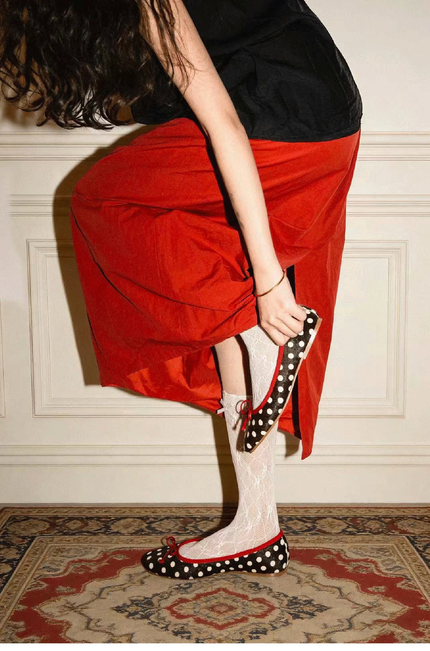 Polka Dot Ballet Flats, French Vintage Flat Dress Shoes for Women