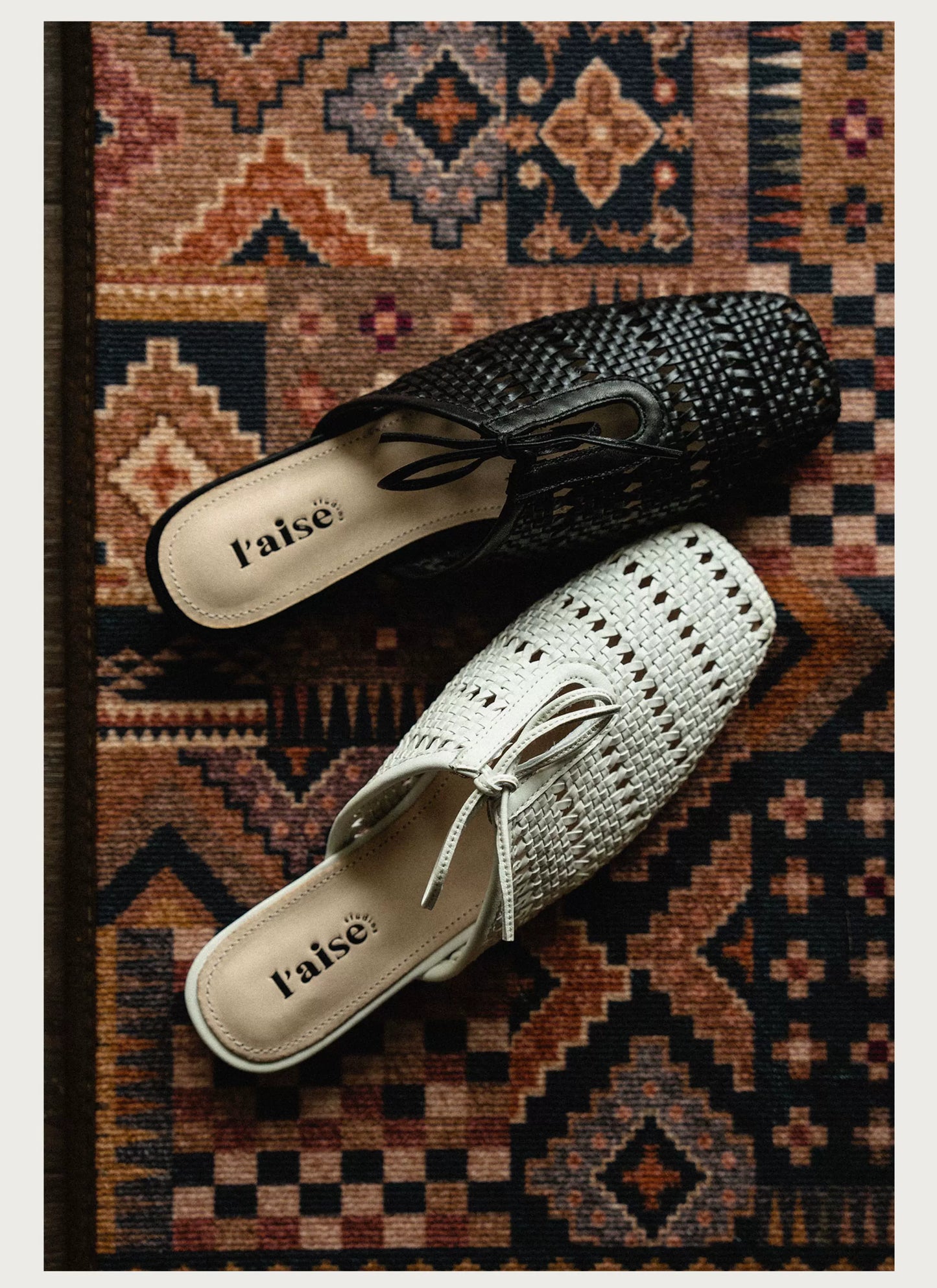 Vintage Knit Slip-On Mules — Flat Peep Toe Casual Shoes for Women