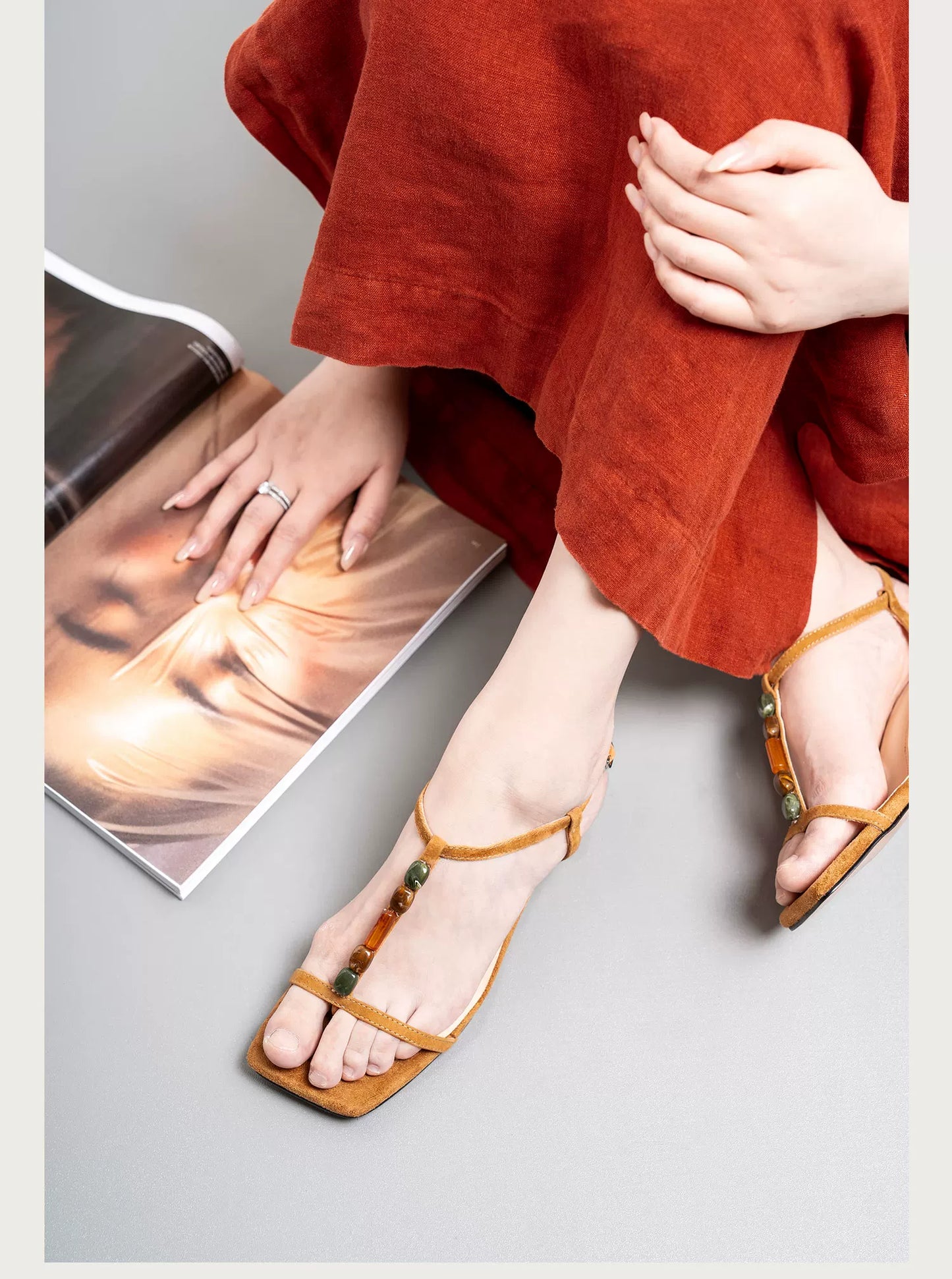 Capri Rainbow Cuff Suede Beaded Handcrafted Sandals for Women