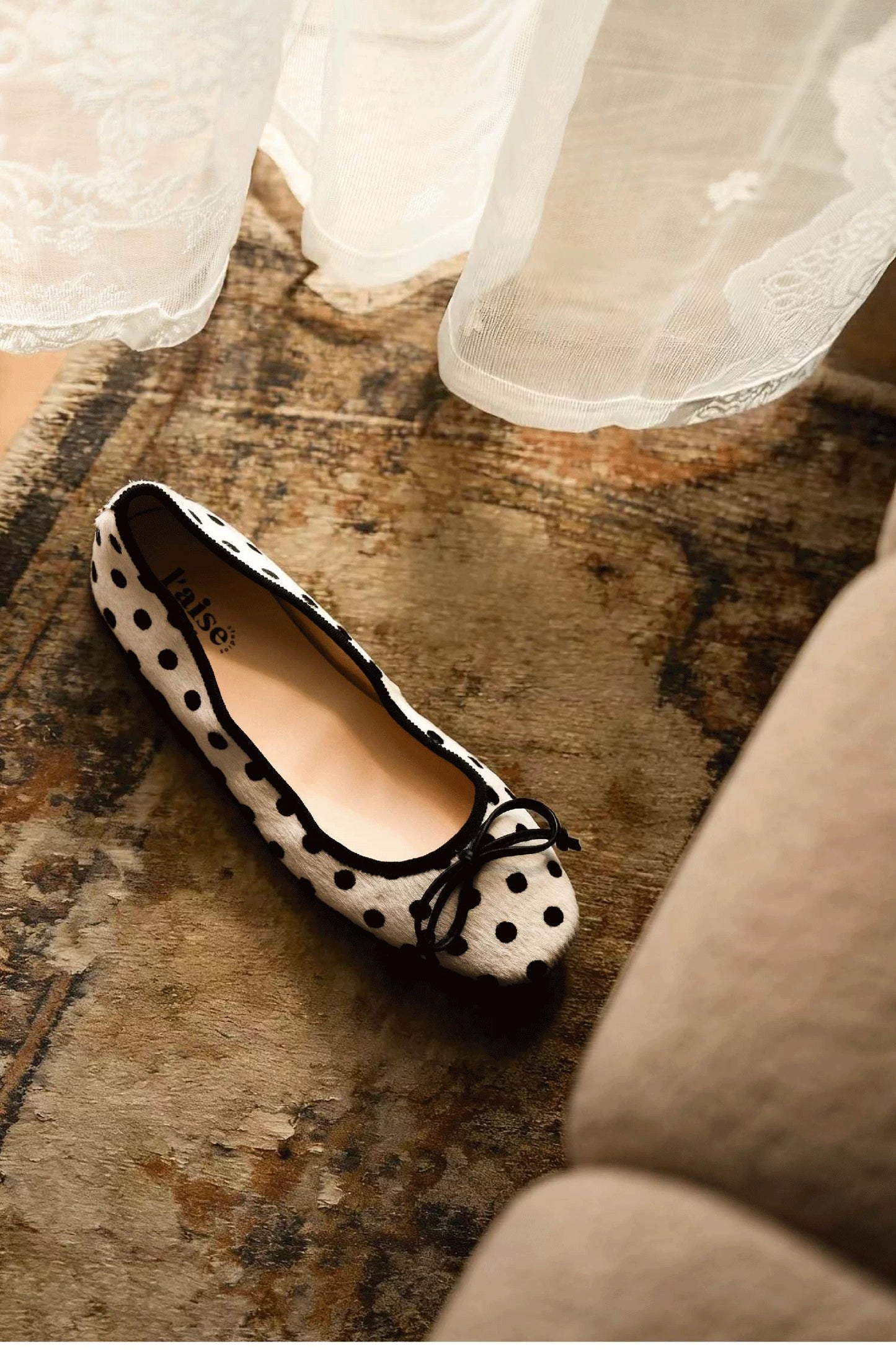 Polka Dot Ballet Flats, French Vintage Flat Dress Shoes for Women