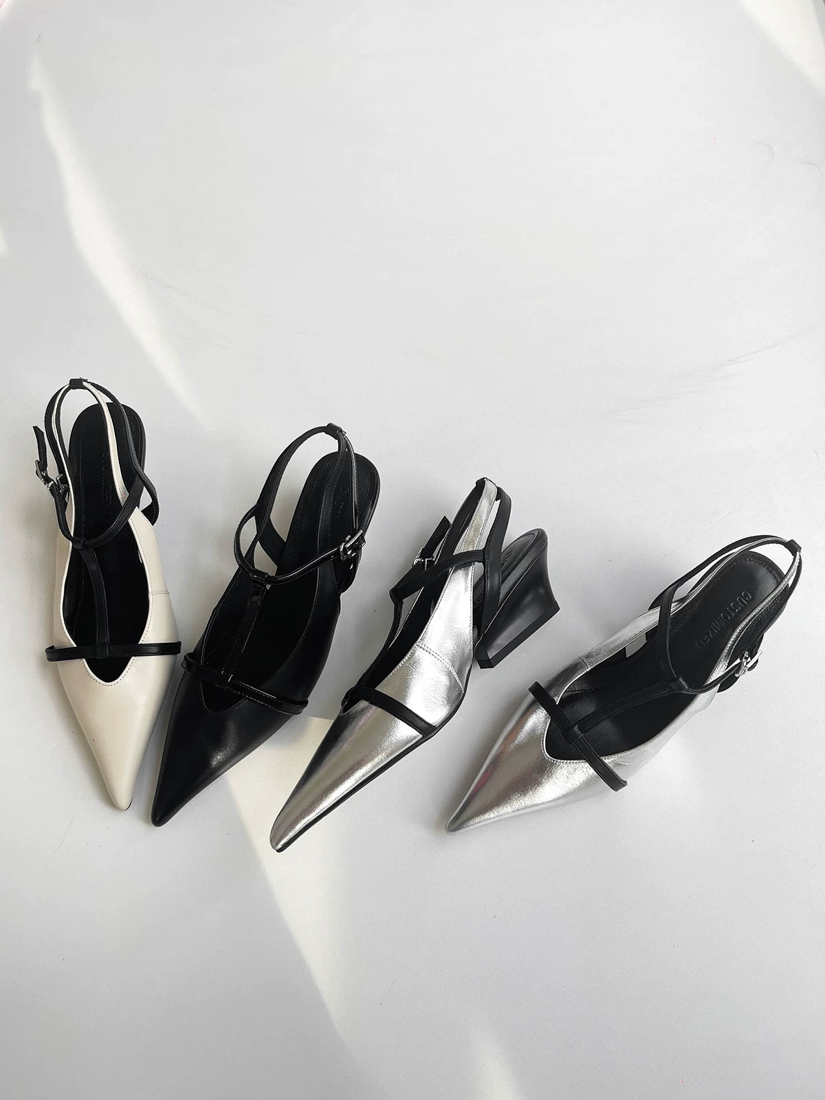 Women’s T-Strap Peep Toe Stiletto Sandals, Pointed Toe Platform Heels