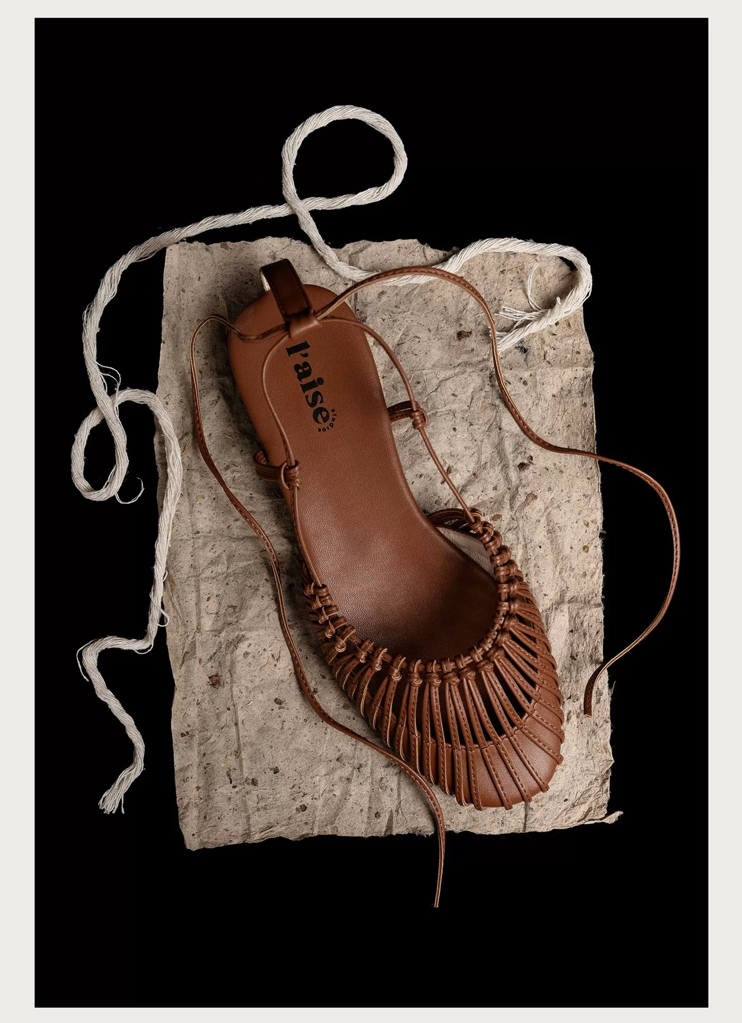 Chiaroscuro Toga Woven Cutout Genuine Leather Gladiator Sandals, Flat Tie Straps