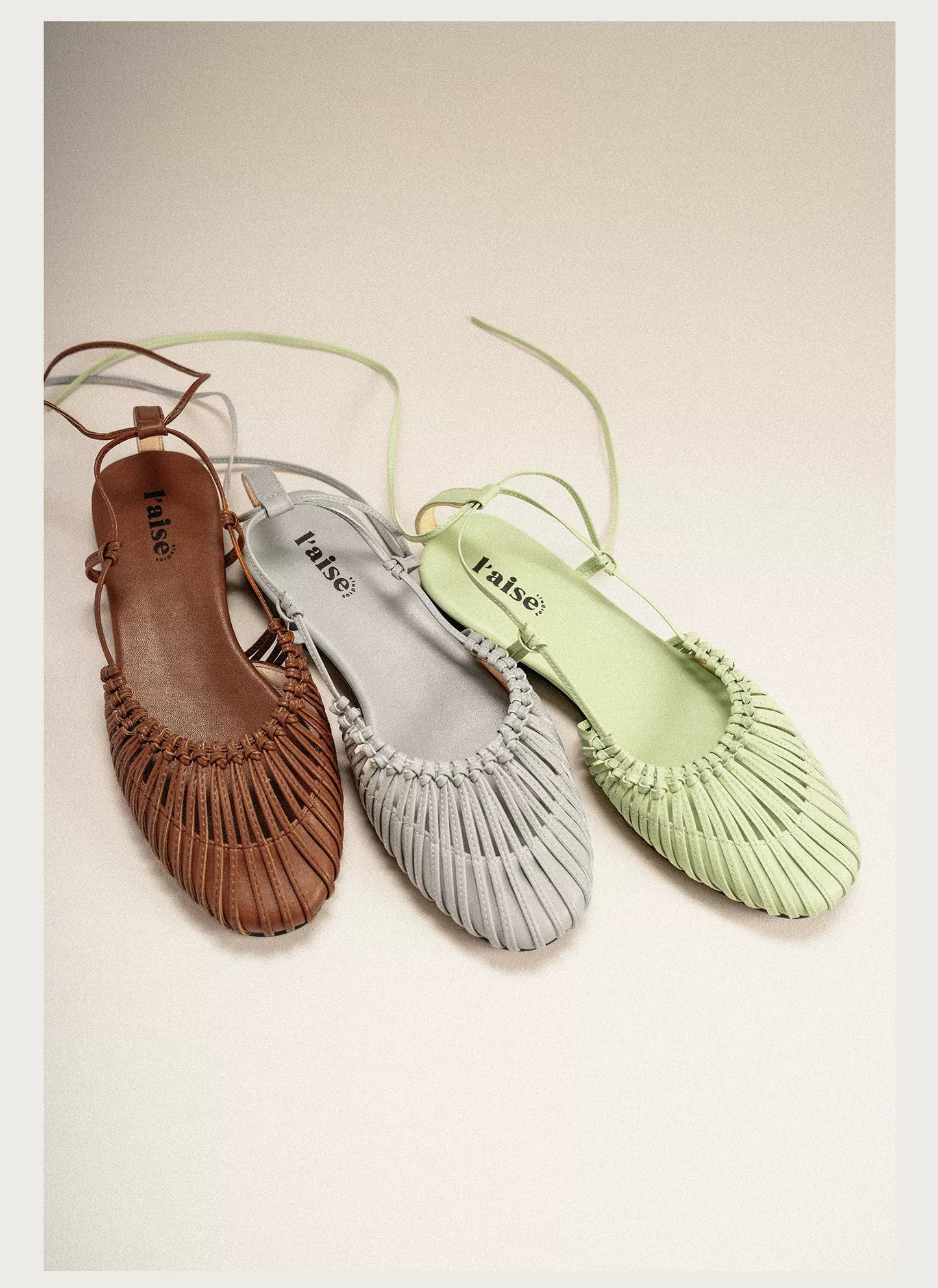 Chiaroscuro Toga Woven Cutout Genuine Leather Gladiator Sandals, Flat Tie Straps