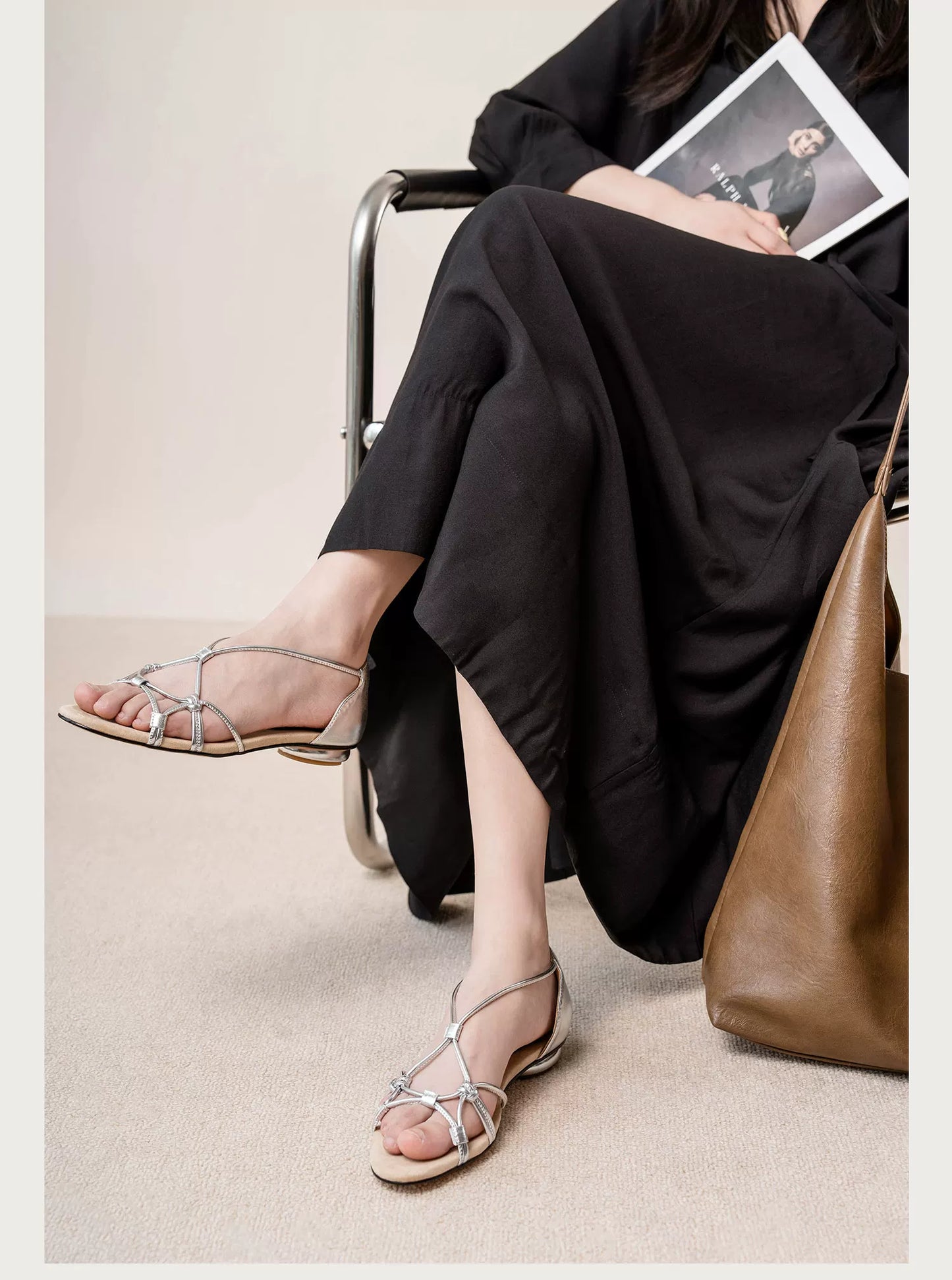 Lace-Up Hollow Design Vintage Weave Roman Sandals, Women’s Flat Heels