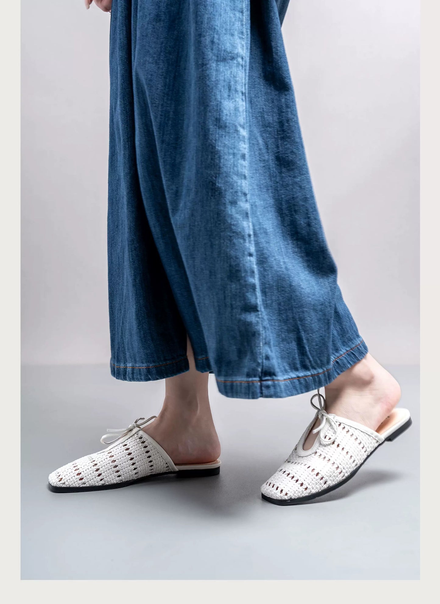 Vintage Knit Slip-On Mules — Flat Peep Toe Casual Shoes for Women
