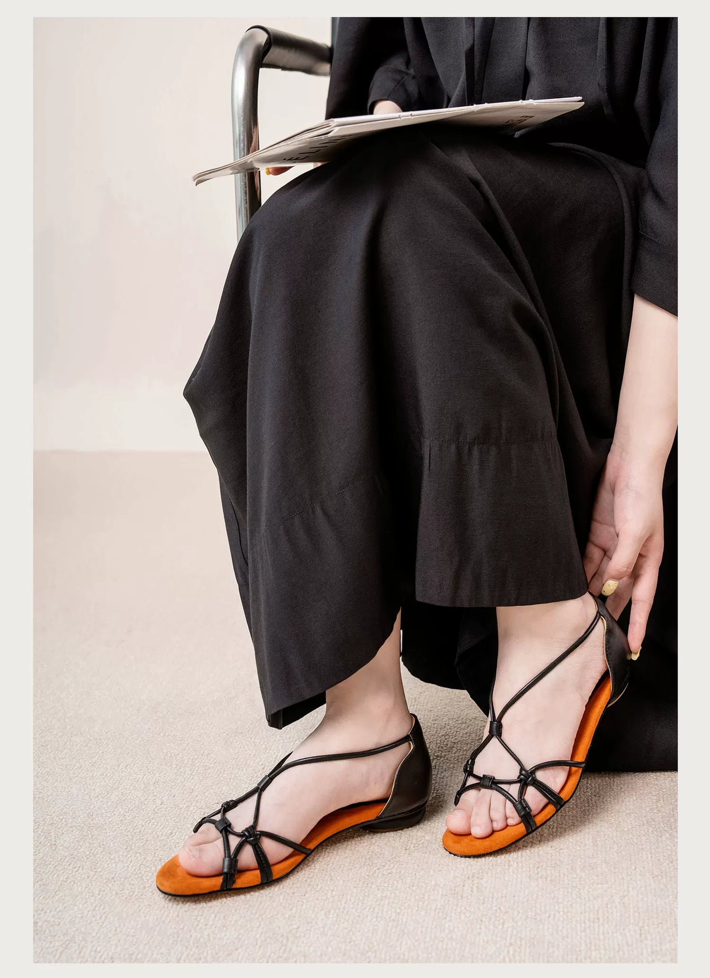 Lace-Up Hollow Design Vintage Weave Roman Sandals, Women’s Flat Heels