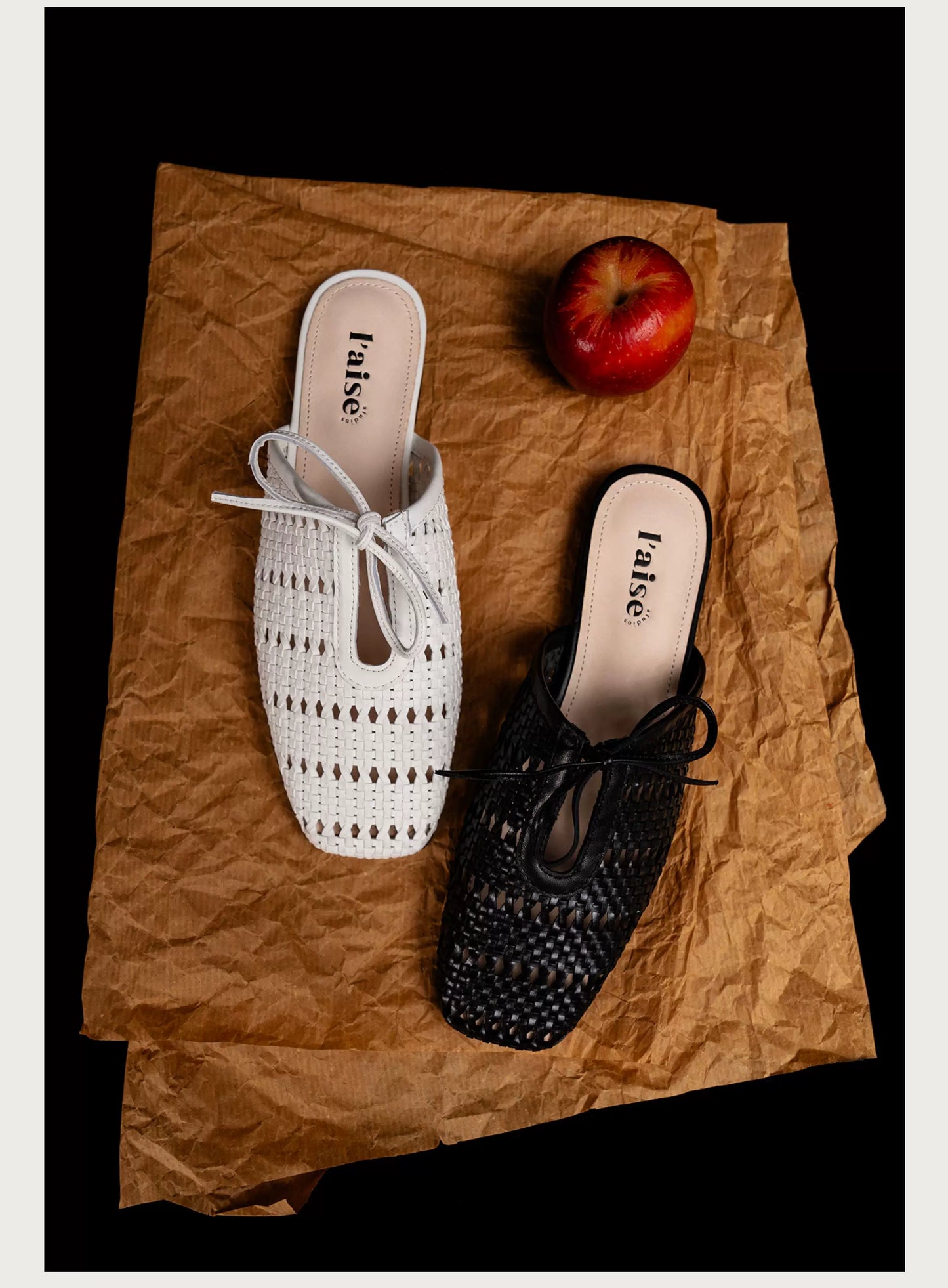 Vintage Knit Slip-On Mules — Flat Peep Toe Casual Shoes for Women