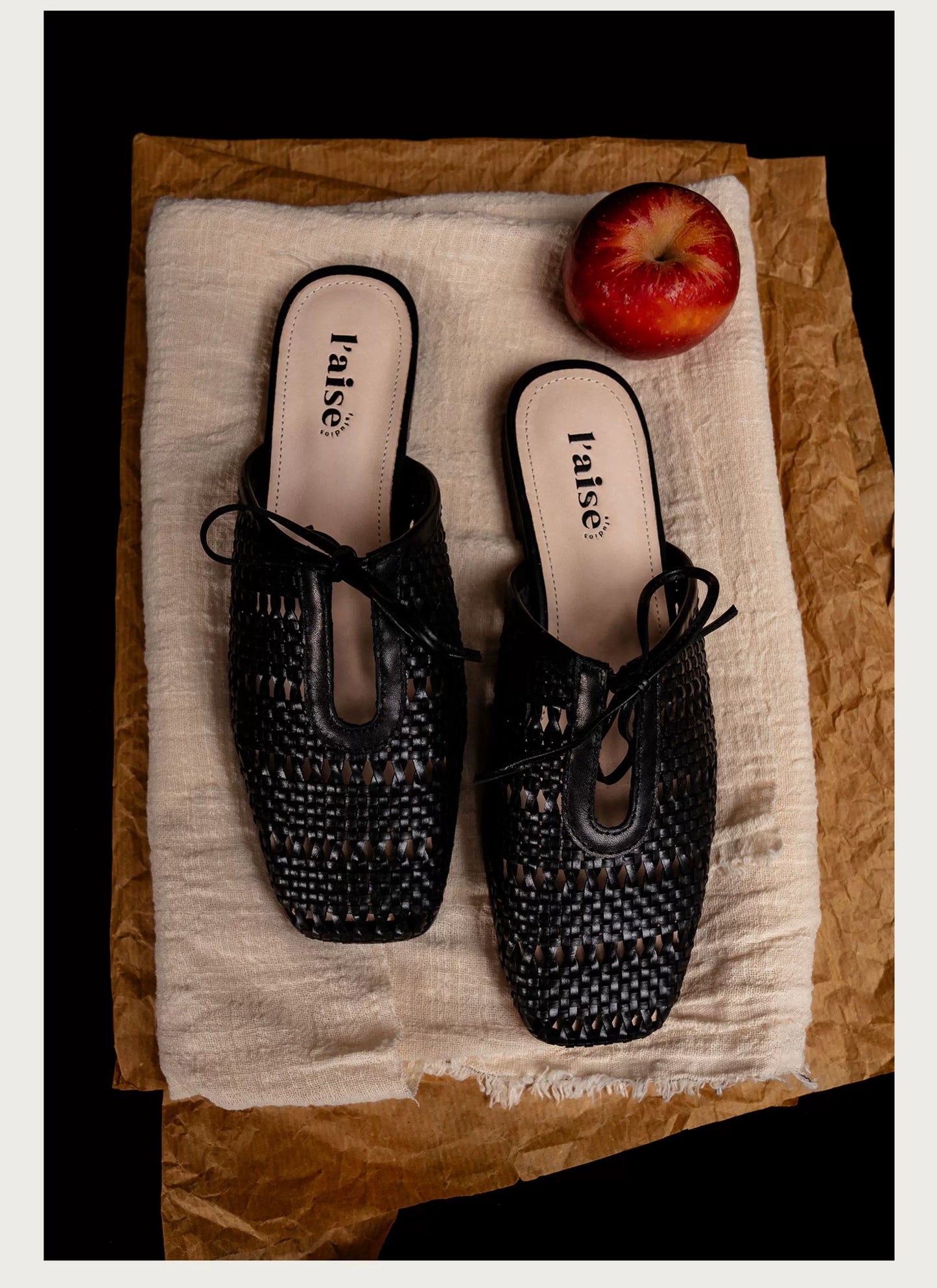 Vintage Knit Slip-On Mules — Flat Peep Toe Casual Shoes for Women