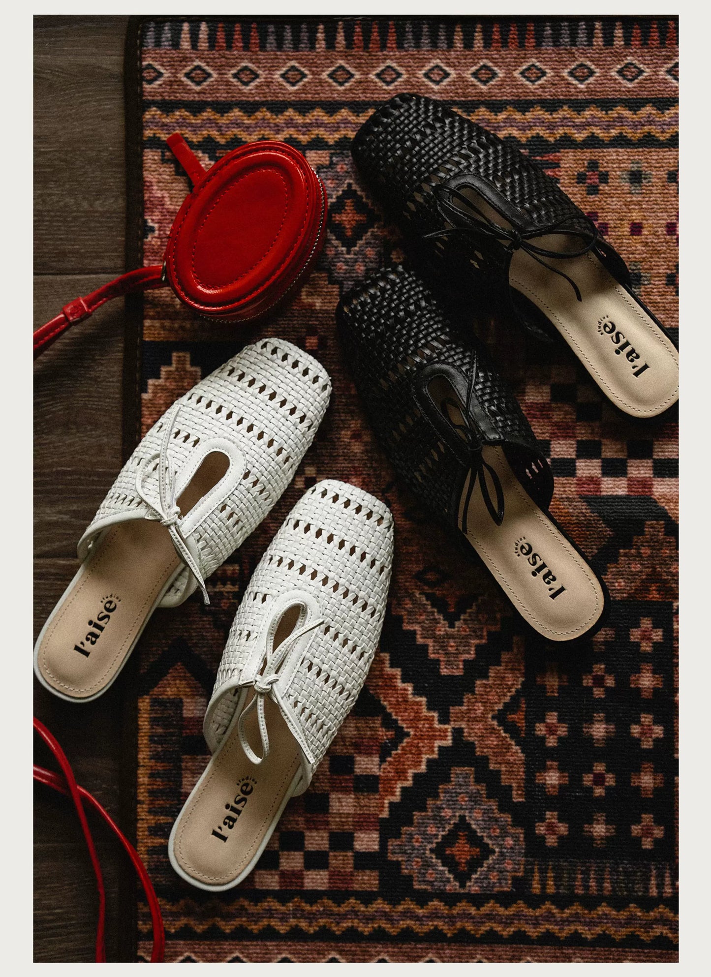Vintage Knit Slip-On Mules — Flat Peep Toe Casual Shoes for Women